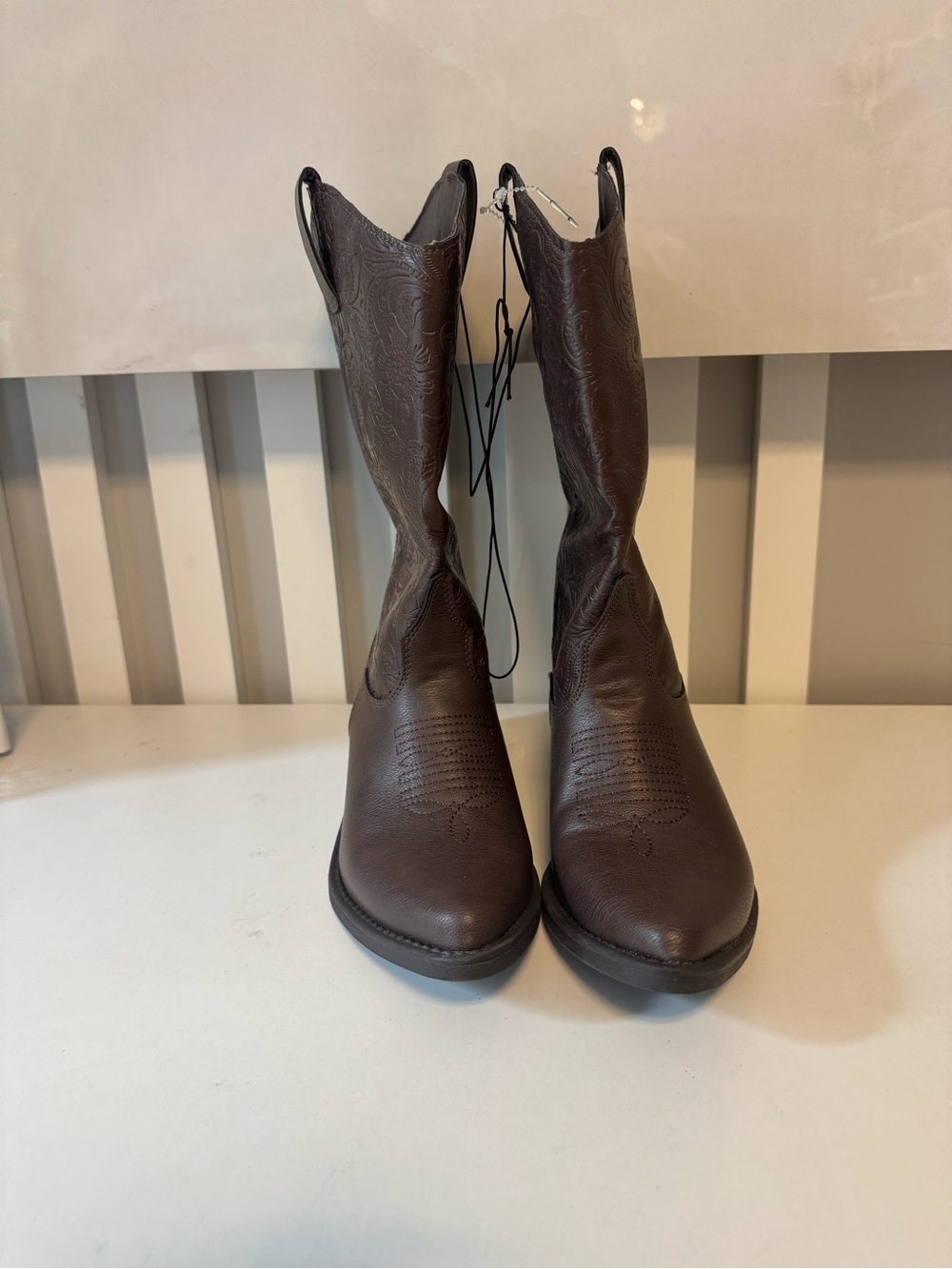 me too Dark Brown Mid-Calf Western Leather Boots